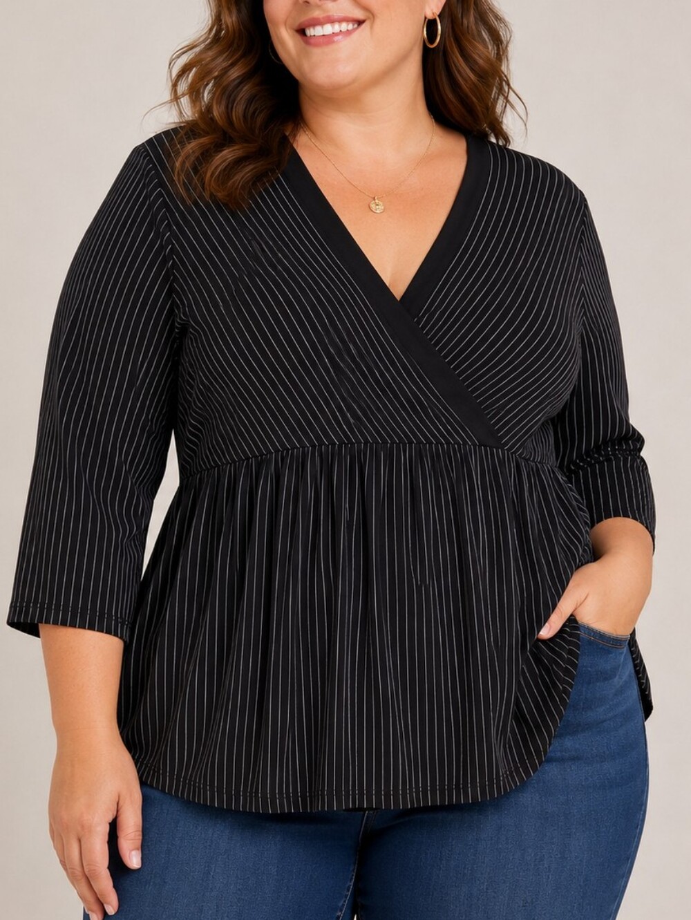 Lane Bryant Faux Wrap Top Black Pinstripe Women Plus Size 18/20 Business Casual